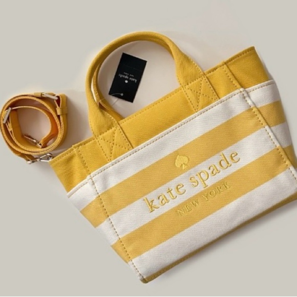Kate Spade Jet small tote yellow striped canvas